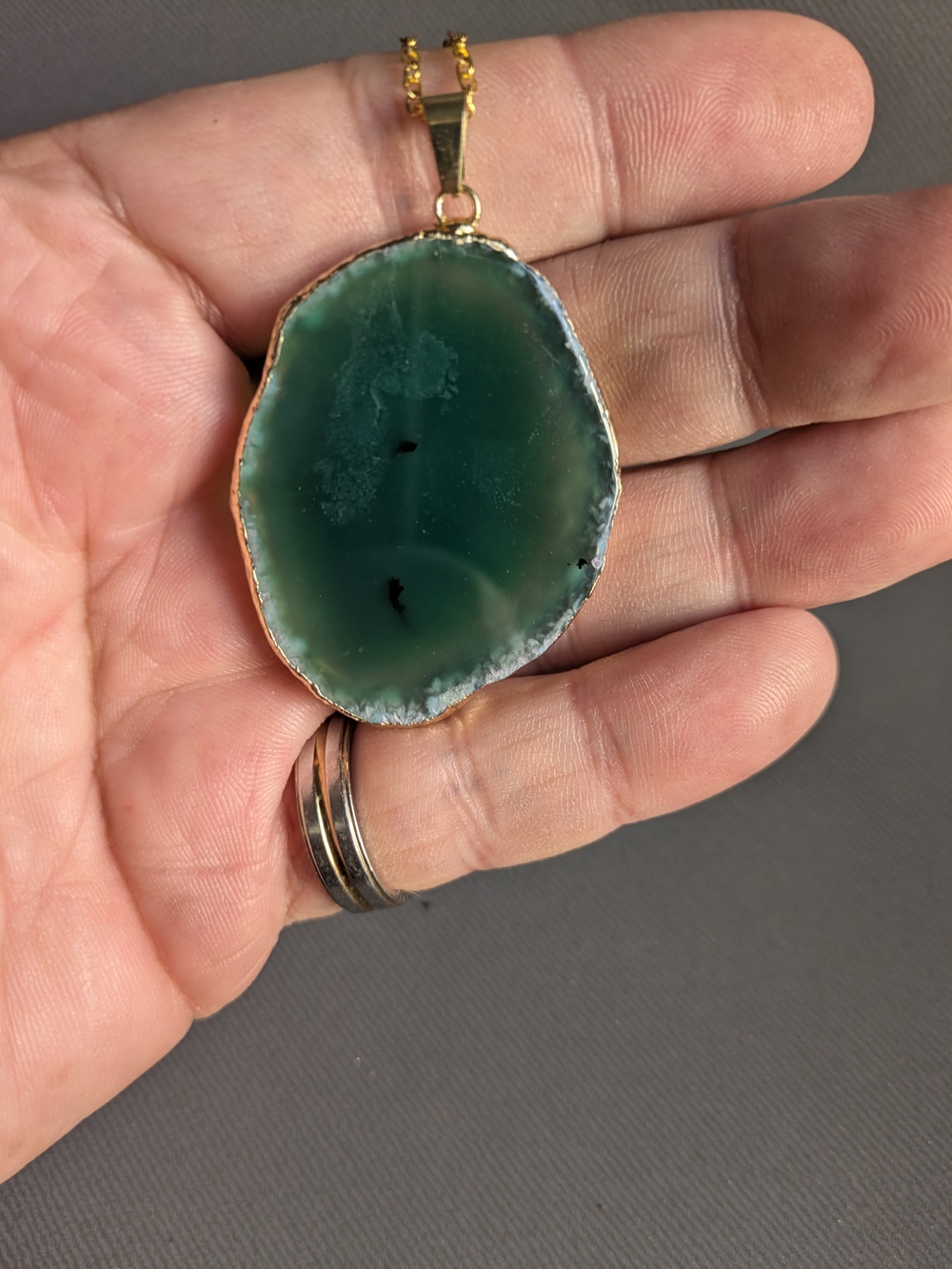 Green Agate Slice Pendant Necklace - Unbranded